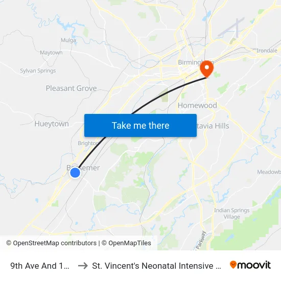 9th Ave And 14th St to St. Vincent's Neonatal Intensive Care Unit map