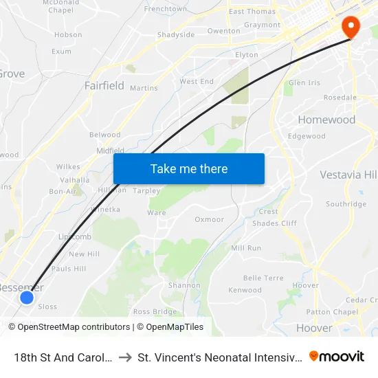 18th St And Carolina Ave to St. Vincent's Neonatal Intensive Care Unit map
