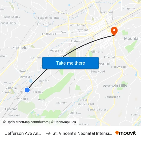 Jefferson Ave And 48th St to St. Vincent's Neonatal Intensive Care Unit map