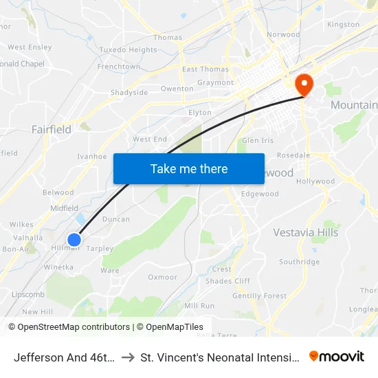 Jefferson And 46th St (Ib) to St. Vincent's Neonatal Intensive Care Unit map