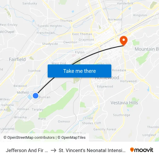 Jefferson And Fir Ave (Ib) to St. Vincent's Neonatal Intensive Care Unit map