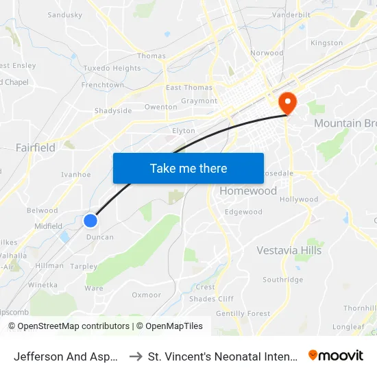 Jefferson And Aspen Ave (Ib) to St. Vincent's Neonatal Intensive Care Unit map