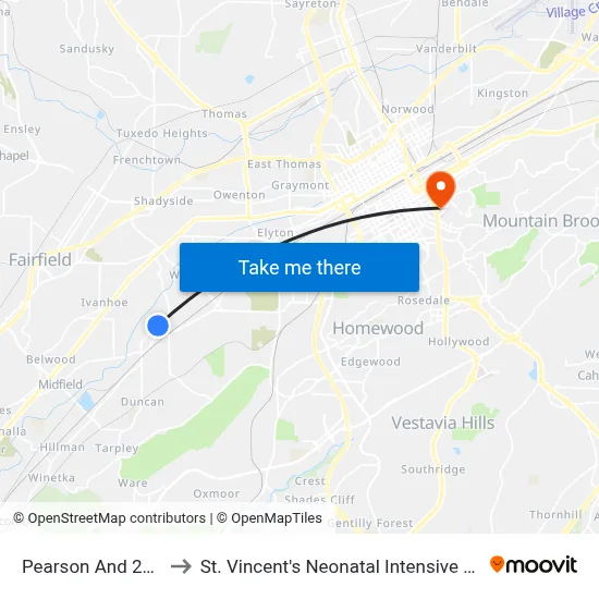 Pearson And 27th St to St. Vincent's Neonatal Intensive Care Unit map