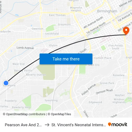 Pearson Ave And 24th St Sw. to St. Vincent's Neonatal Intensive Care Unit map
