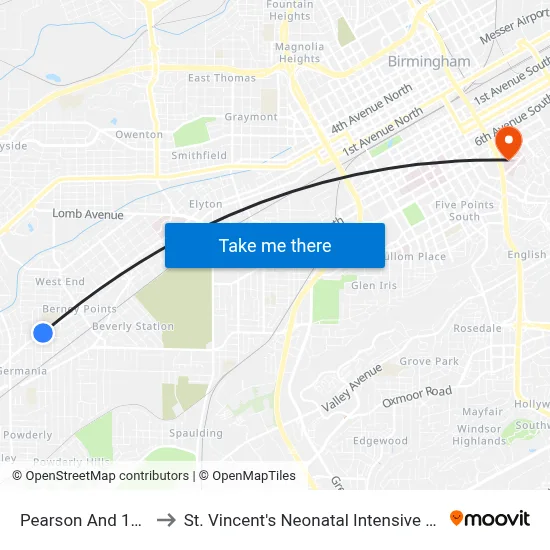 Pearson And 19th St to St. Vincent's Neonatal Intensive Care Unit map