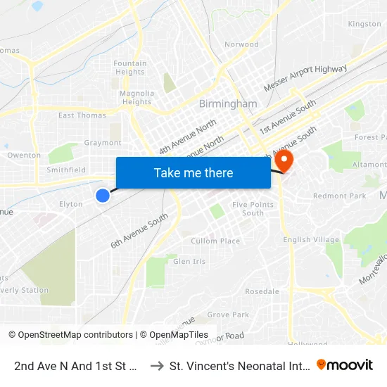 2nd Ave N And 1st St N (Family Court) to St. Vincent's Neonatal Intensive Care Unit map