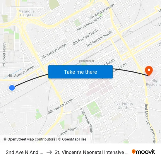 2nd Ave N And 4th St to St. Vincent's Neonatal Intensive Care Unit map