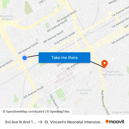 3rd Ave N And 12th St to St. Vincent's Neonatal Intensive Care Unit map