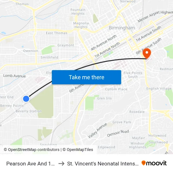 Pearson Ave And 14th Pl SW to St. Vincent's Neonatal Intensive Care Unit map
