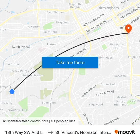 18th Way SW And Lincoln Ave to St. Vincent's Neonatal Intensive Care Unit map