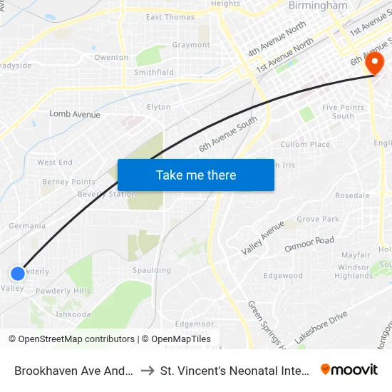 Brookhaven Ave And 24th St SW to St. Vincent's Neonatal Intensive Care Unit map