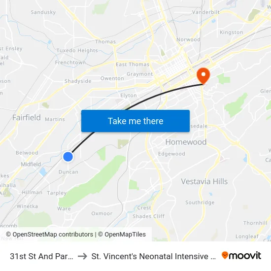 31st St And Park Ave to St. Vincent's Neonatal Intensive Care Unit map