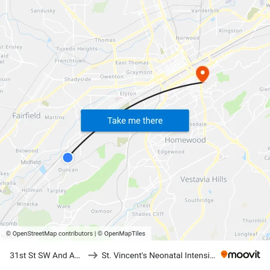 31st St SW And Aspen Ave to St. Vincent's Neonatal Intensive Care Unit map