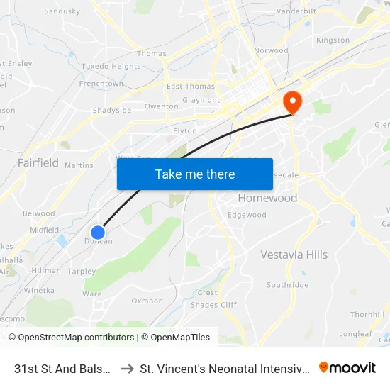 31st St And Balsam Ave to St. Vincent's Neonatal Intensive Care Unit map