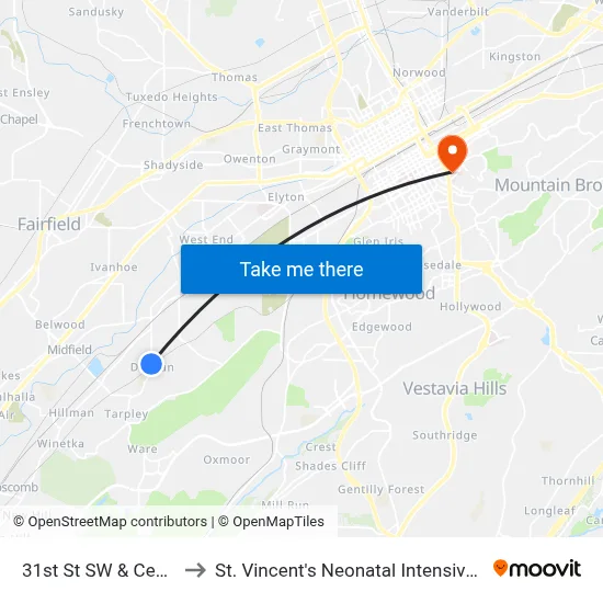31st St SW & Cedar Ave to St. Vincent's Neonatal Intensive Care Unit map