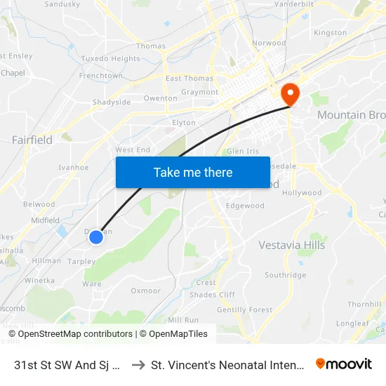 31st St SW And Sj Bennett Dr to St. Vincent's Neonatal Intensive Care Unit map