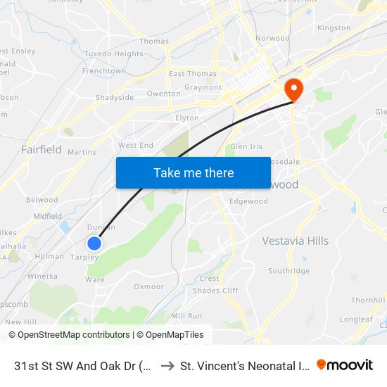 31st St SW And Oak Dr (Wenonah High Scho to St. Vincent's Neonatal Intensive Care Unit map