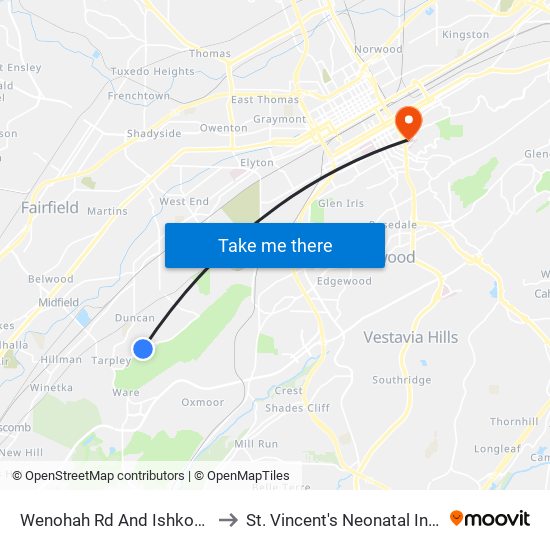 Wenohah Rd And Ishkooda-Wenonah Rd to St. Vincent's Neonatal Intensive Care Unit map