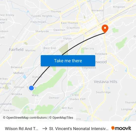 Wilson Rd And Todd Ave to St. Vincent's Neonatal Intensive Care Unit map