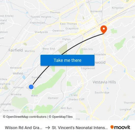 Wilson Rd And Grasselli Ave to St. Vincent's Neonatal Intensive Care Unit map
