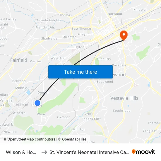 Wilson & Howard to St. Vincent's Neonatal Intensive Care Unit map