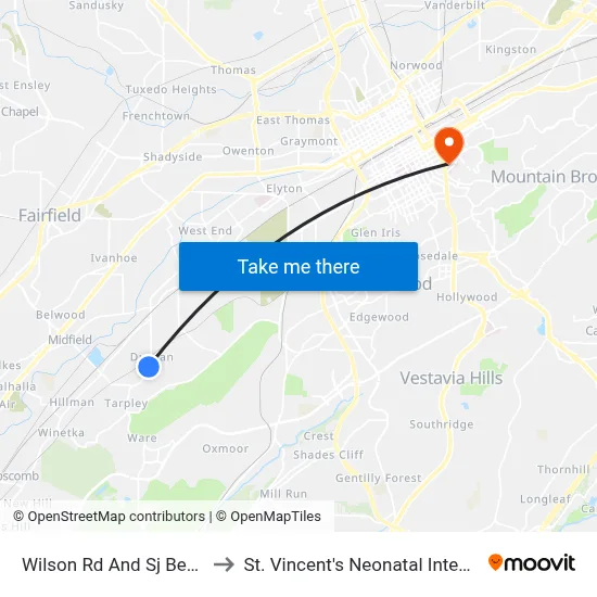 Wilson Rd And Sj Bennett Dr (Ib) to St. Vincent's Neonatal Intensive Care Unit map