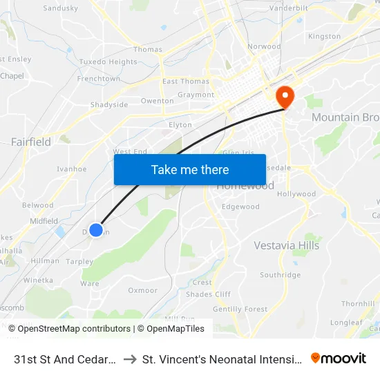 31st St And Cedar Ave (Ib) to St. Vincent's Neonatal Intensive Care Unit map