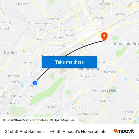 31st St And Balsam Ave SW (Ib) to St. Vincent's Neonatal Intensive Care Unit map