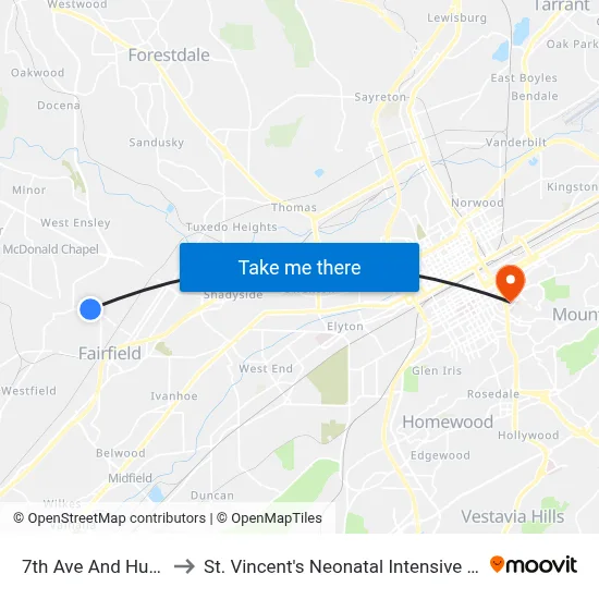 7th Ave And Huron St to St. Vincent's Neonatal Intensive Care Unit map