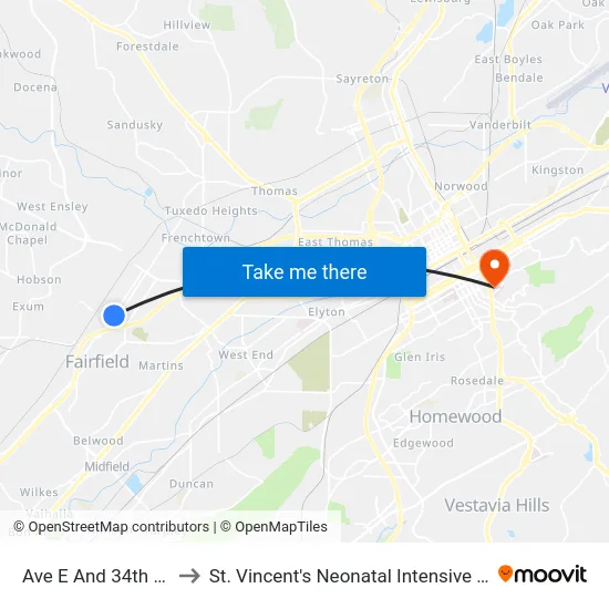 Ave E And 34th St (Ib) to St. Vincent's Neonatal Intensive Care Unit map