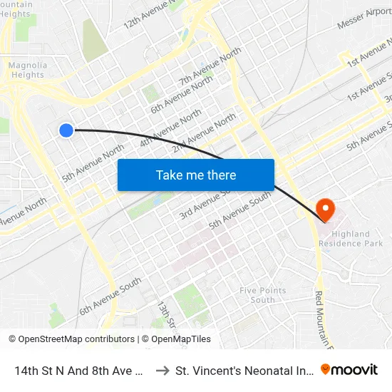 14th St N And 8th Ave N (Social Security to St. Vincent's Neonatal Intensive Care Unit map