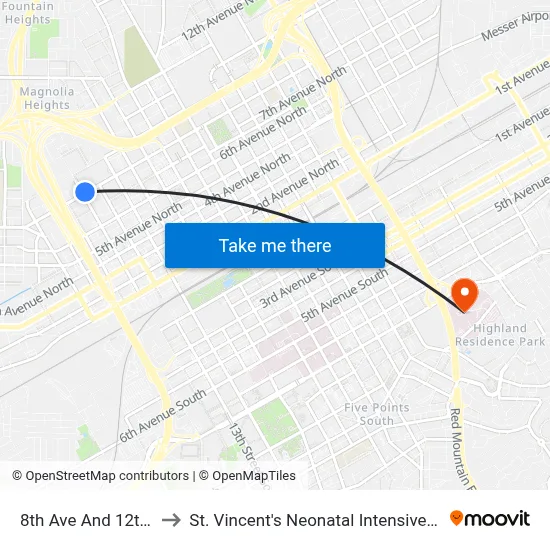 8th Ave And 12th St N to St. Vincent's Neonatal Intensive Care Unit map