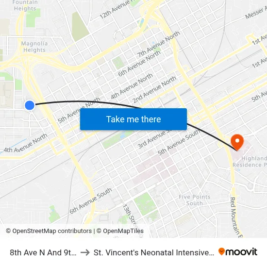 8th Ave N And 9th St N to St. Vincent's Neonatal Intensive Care Unit map