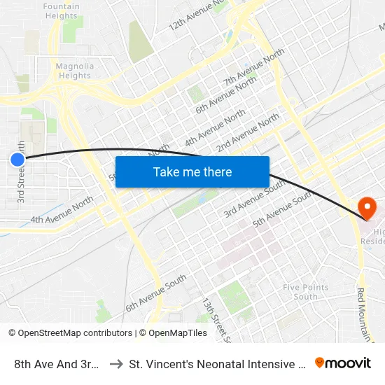 8th Ave And 3rd St N to St. Vincent's Neonatal Intensive Care Unit map