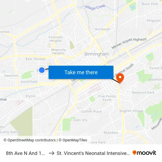 8th Ave N And 1st St N to St. Vincent's Neonatal Intensive Care Unit map