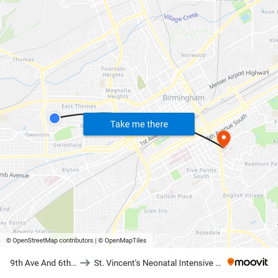 9th Ave And 6th St W to St. Vincent's Neonatal Intensive Care Unit map