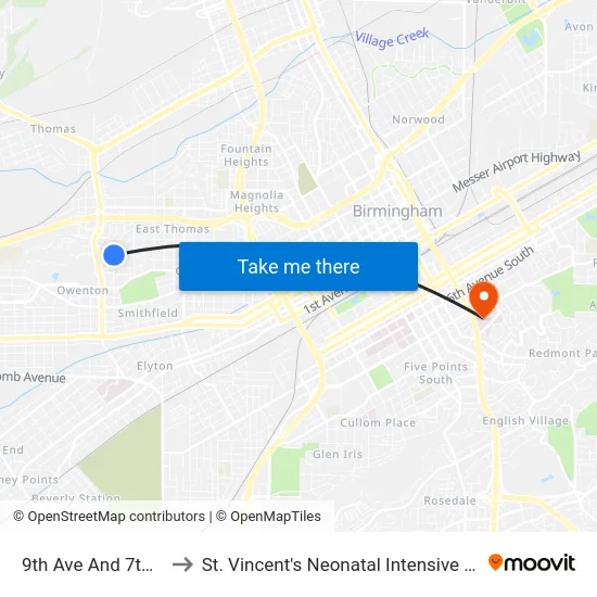 9th Ave And 7th St W to St. Vincent's Neonatal Intensive Care Unit map