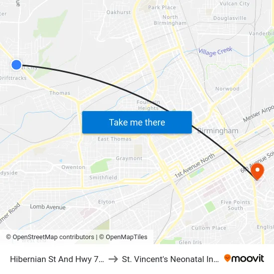 Hibernian St And Hwy 78 (Scott School) to St. Vincent's Neonatal Intensive Care Unit map