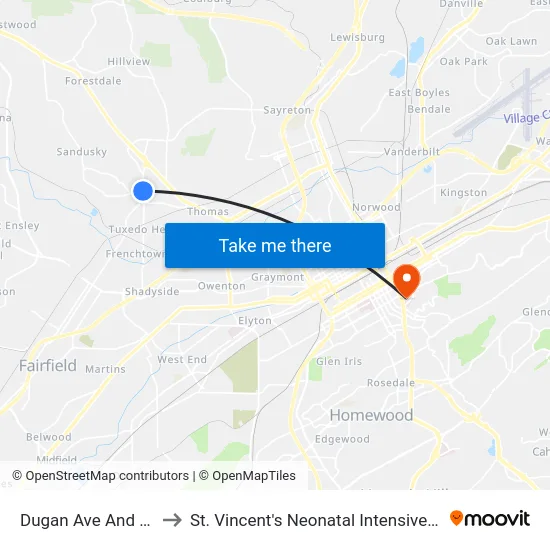Dugan Ave And Ave W to St. Vincent's Neonatal Intensive Care Unit map