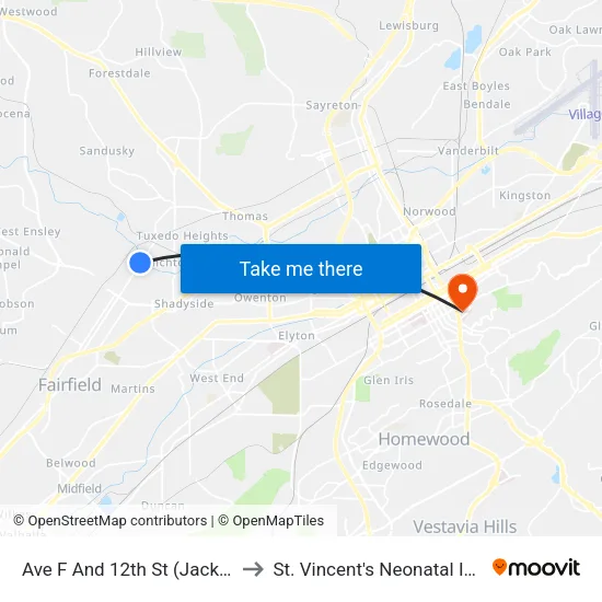 Ave F And 12th St (Jackson-Olin High Sch to St. Vincent's Neonatal Intensive Care Unit map