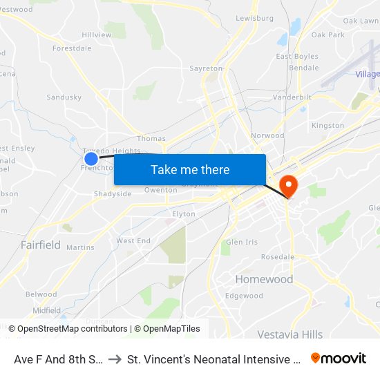 Ave F And 8th St (Ib) to St. Vincent's Neonatal Intensive Care Unit map