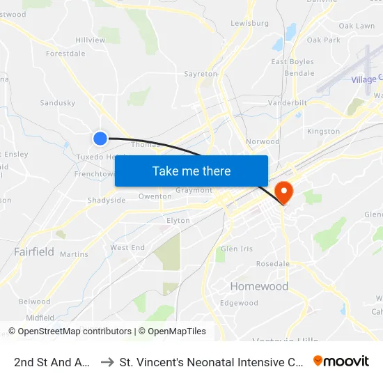 2nd St And Ave W to St. Vincent's Neonatal Intensive Care Unit map