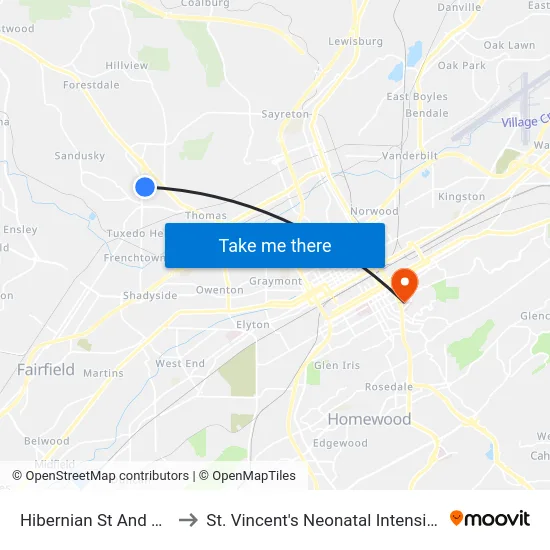 Hibernian St And Lacey Rd to St. Vincent's Neonatal Intensive Care Unit map