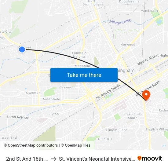 2nd St And 16th Ave W to St. Vincent's Neonatal Intensive Care Unit map