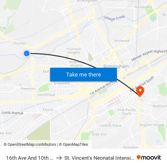 16th Ave And 10th St W (Ib) to St. Vincent's Neonatal Intensive Care Unit map