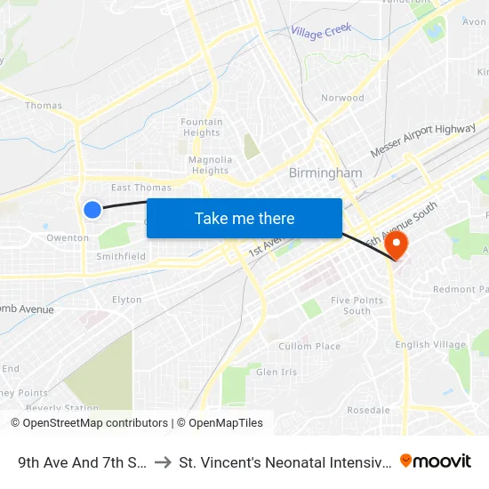 9th Ave And 7th St W (Ib) to St. Vincent's Neonatal Intensive Care Unit map