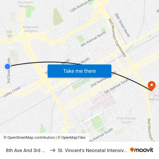 8th Ave And 3rd St N (Ib) to St. Vincent's Neonatal Intensive Care Unit map