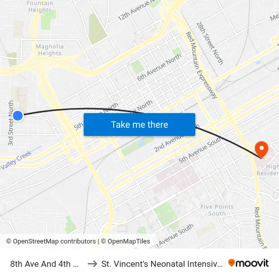 8th Ave And 4th St N (Ib) to St. Vincent's Neonatal Intensive Care Unit map