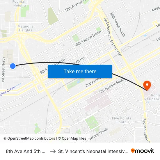 8th Ave And 5th St N (Ib) to St. Vincent's Neonatal Intensive Care Unit map