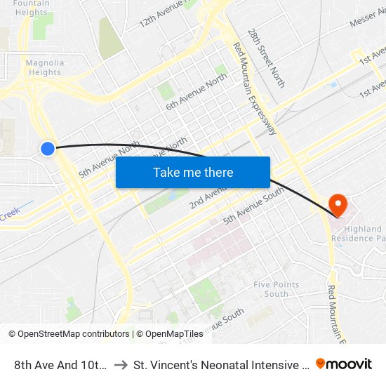 8th Ave And 10th St N to St. Vincent's Neonatal Intensive Care Unit map